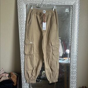 BDG Tan Track Pants with Elastic Cuffs and Relaxed Fit
